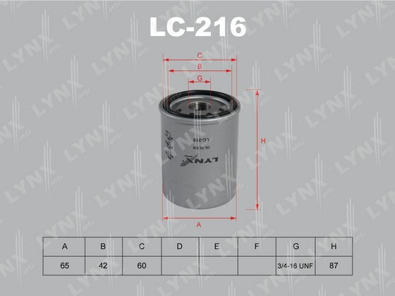 LYNXauto Фильтр масляный арт. LC216 #1