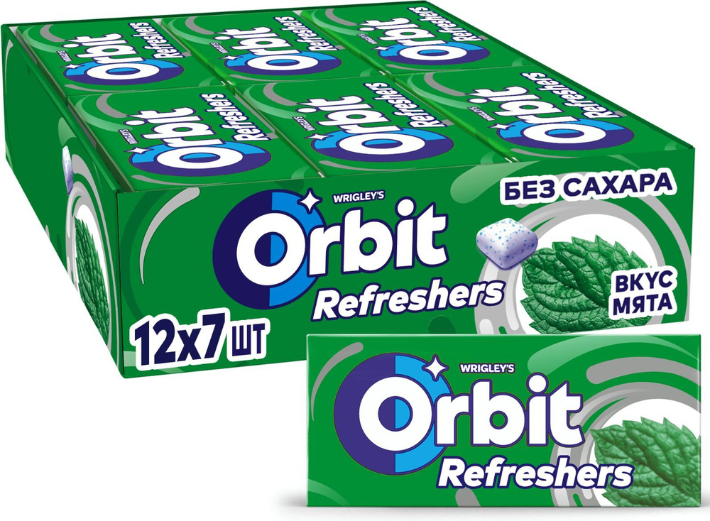 Жевательная резинка Orbit Refreshers, освежающие кубики со вкусом мяты, без сахара, блок 12 шт по 16 #1
