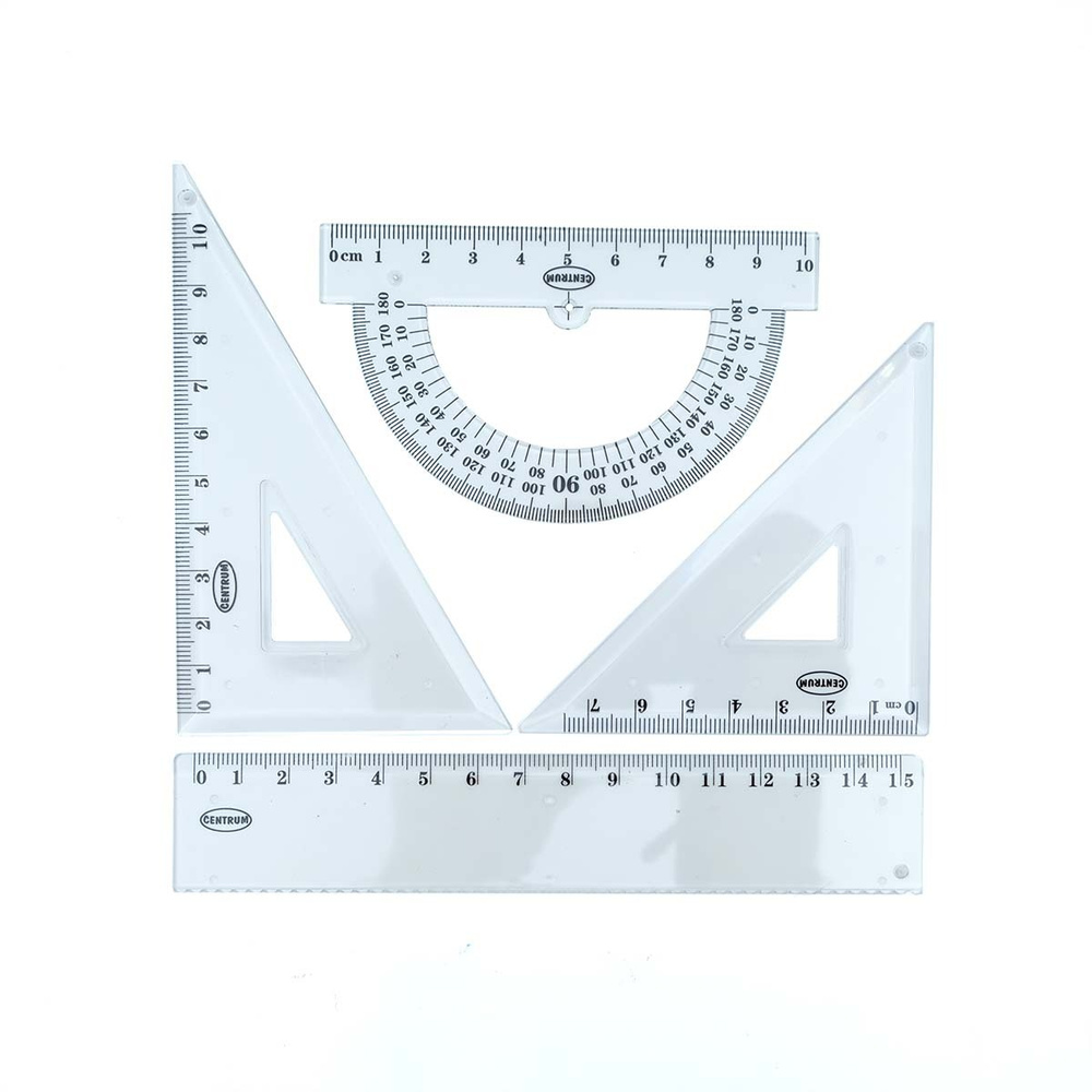 Набор линеек: линейка 15 см, транспортир, 2 треугольника, Centrum  #1