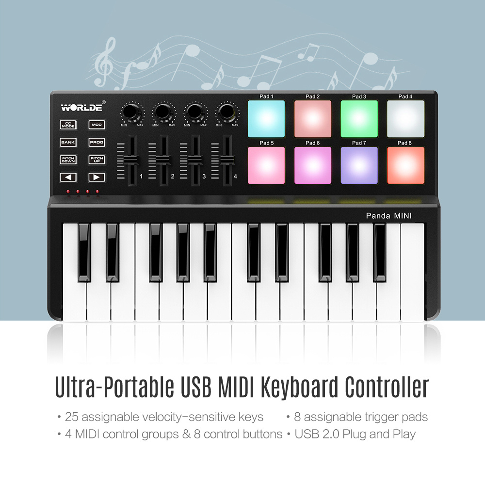 WORLDE Panda MINI 25-клавишная ультрапортативная USB MIDI-клавиатура-контроллер 8  #1