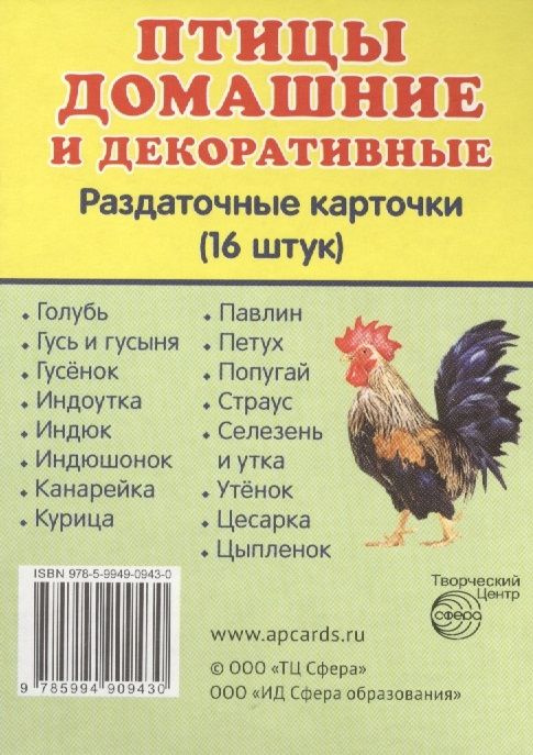 Набор развивающих карточек. Птицы домашние и декоративные. 16 раздаточных карточек 63х87  #1