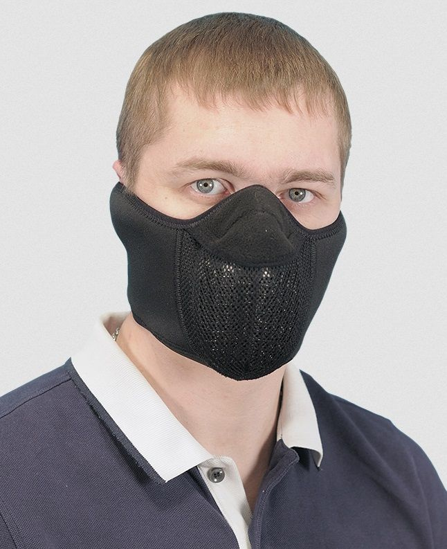 Тепловая маска для лица САЙВЕР полумаска c широким крепл. черная зимняя .