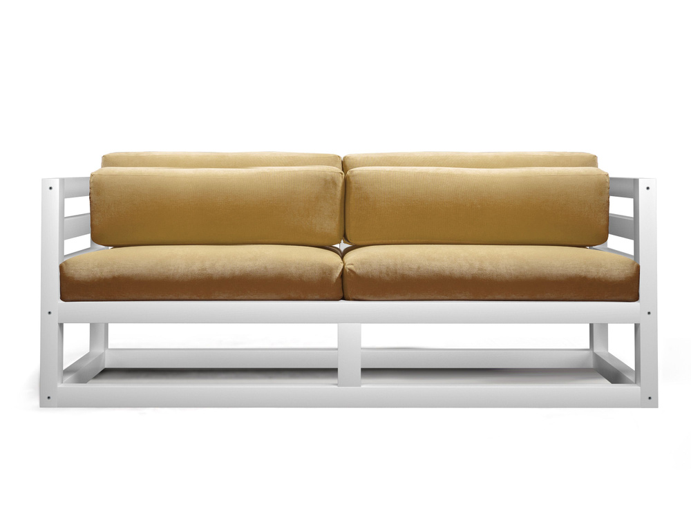 Мини диван кушетка МАГНУС-М-С, бежевый-белая эмаль, вельвет, массив ...