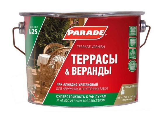 Лак алкидно-уретановый PARADE L25 Террасы и Веранды Глянцев. 2,5л  #1