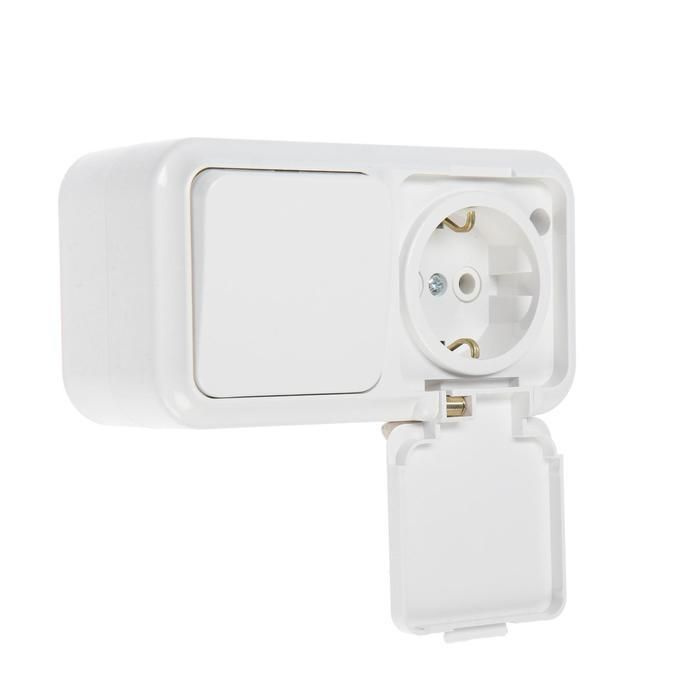 Розетка брызгозащищенная накладной IP54 + блок выключатель 1 клавиша ...