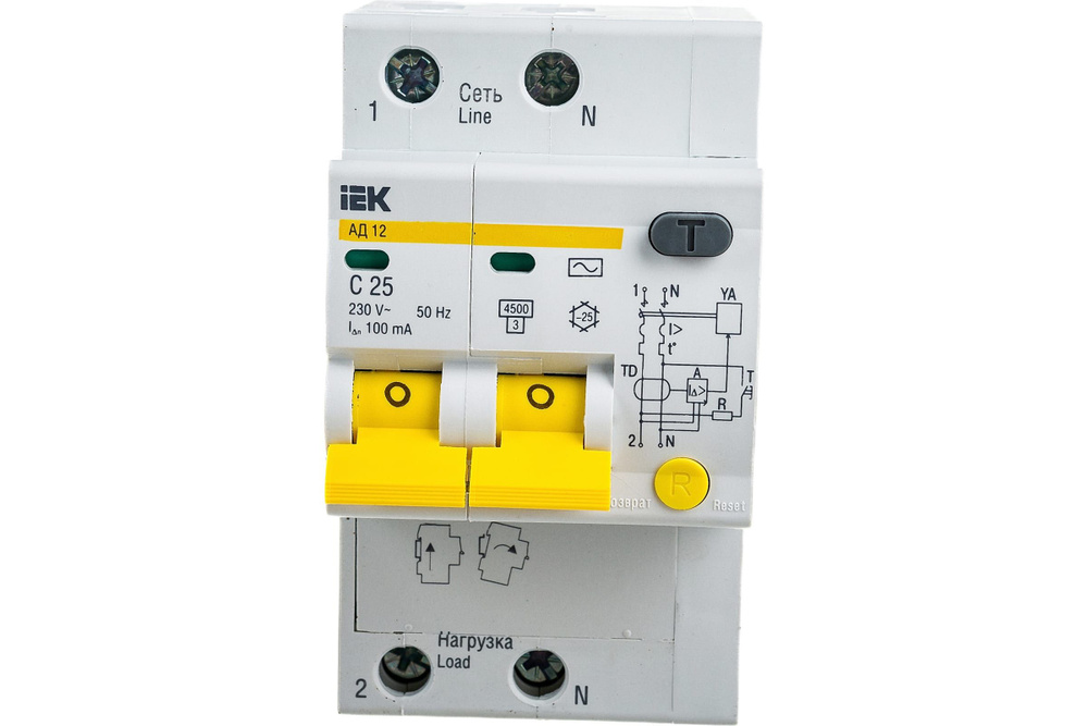 Выключатель дифференциального тока автоматический "IEK", 2п C 25А 100мА тип AC 4.5кА АД-12 3.5мод. MAD10-2-025-C-100 #1