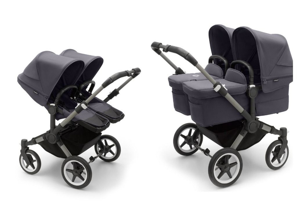 Детская коляска 2 в 1 для двойни и погодок Bugaboo Donkey5 Twin шасси Graphite Sttormy blue  #1