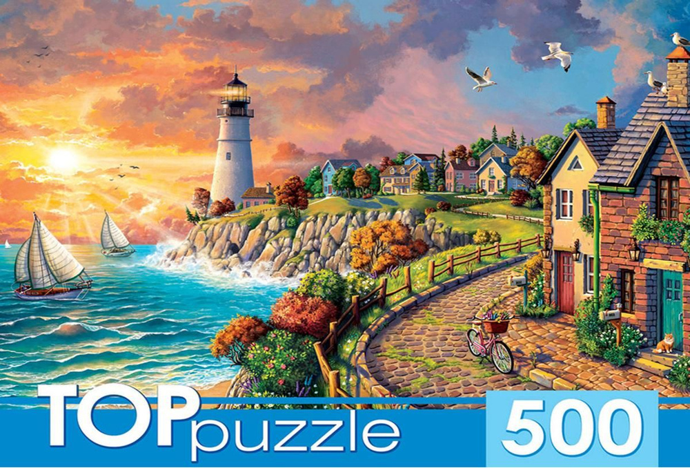 Пазл TOP Puzzle 500 деталей: Прибрежный город и маяк #1