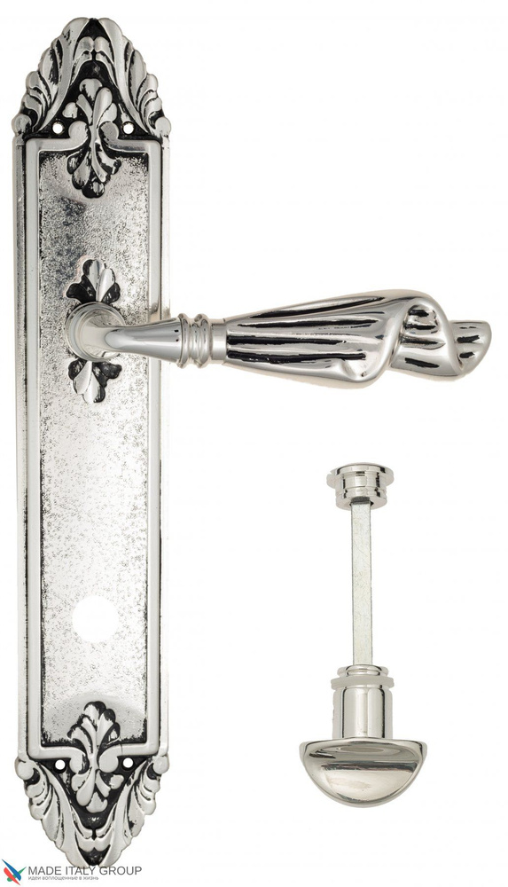 Дверная ручка на планке Venezia OPERA WC-4 PL90 натуральное серебро + черный  #1