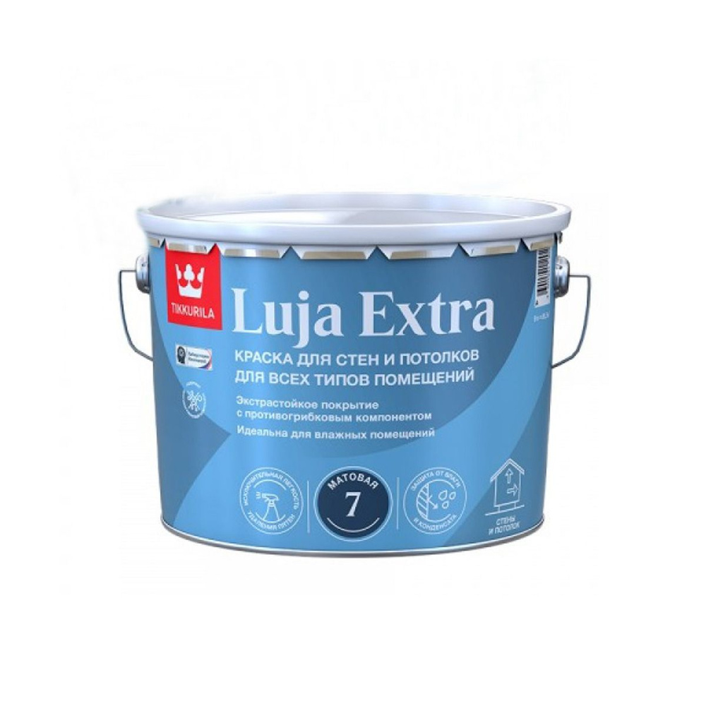 Краска для стен и потолков, Tikkurila Luja Extra, матовая, база А, белая, 9  л