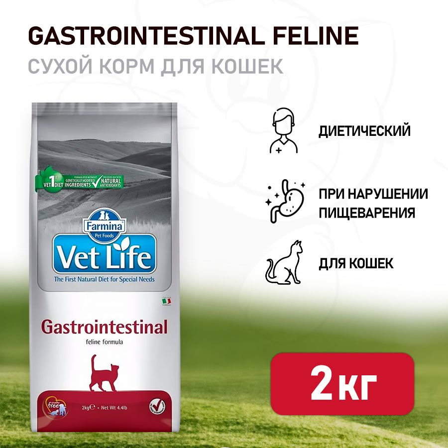 Farmina Vet Life Cat Gastrointestinal сухой корм для взрослых кошек при  заболеваниях желудочно-кишечного тракта - 2 кг - купить с доставкой по  выгодным ценам в интернет-магазине OZON (351085513)