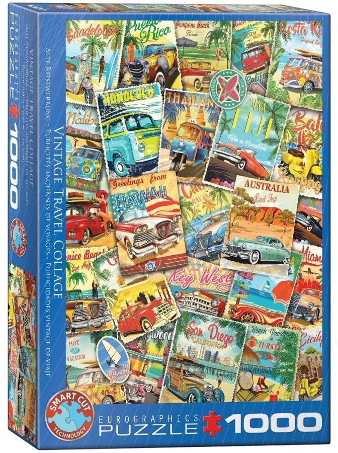 Пазл Eurographics 1000 деталей, элементов: Коллаж старинных путешествий (Vintage Art Collages) #1