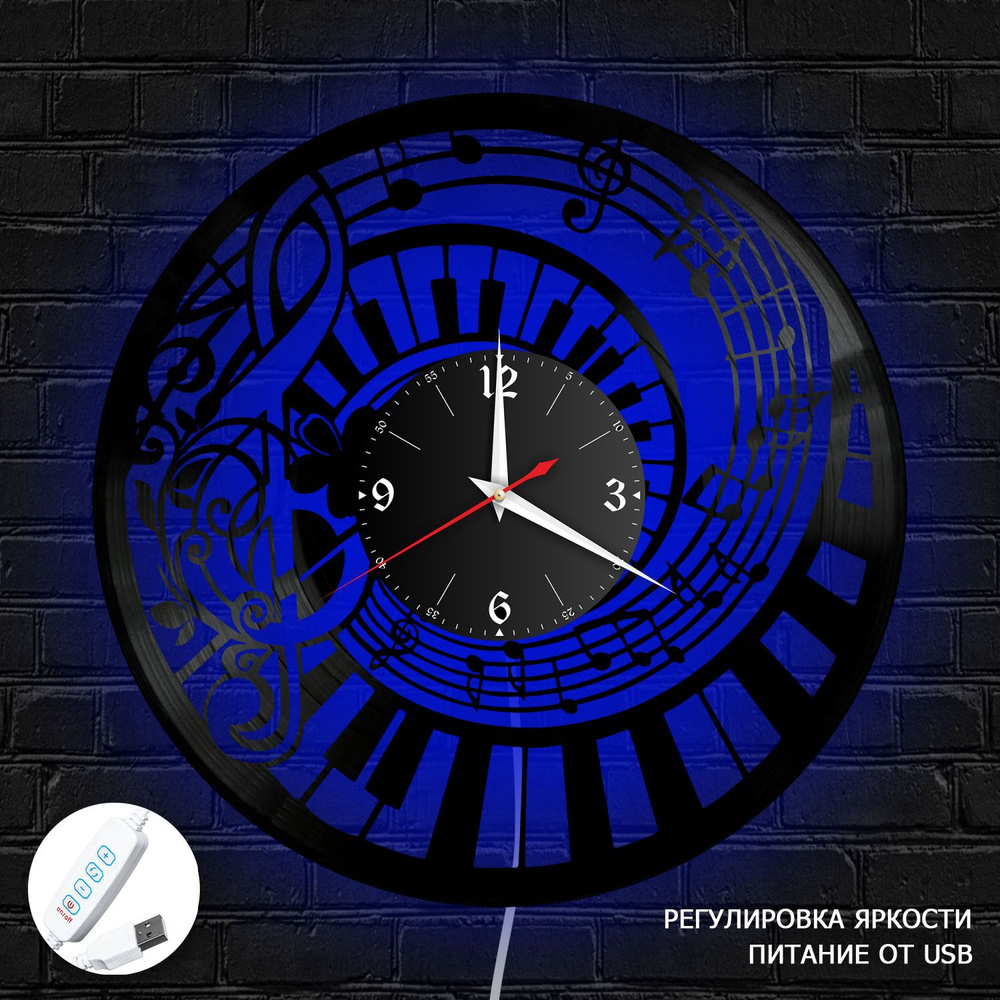 Настенные часы RedLaser "Музыка из винила с синей подсветкой, №21", 30 см  #1