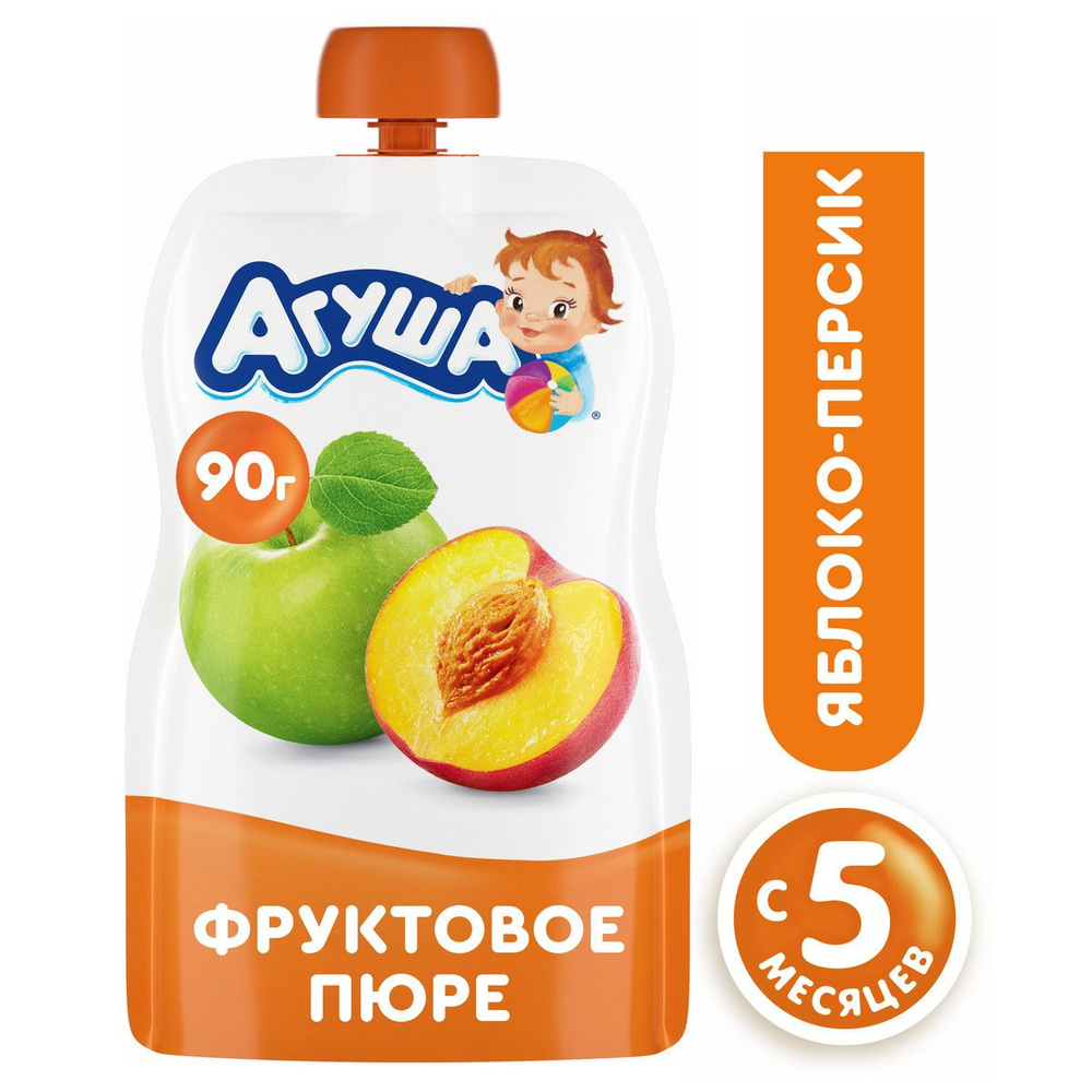 Детское фруктовое пюре Агуша Яблоко-Персик в мягкой упаковке, с 6 ...