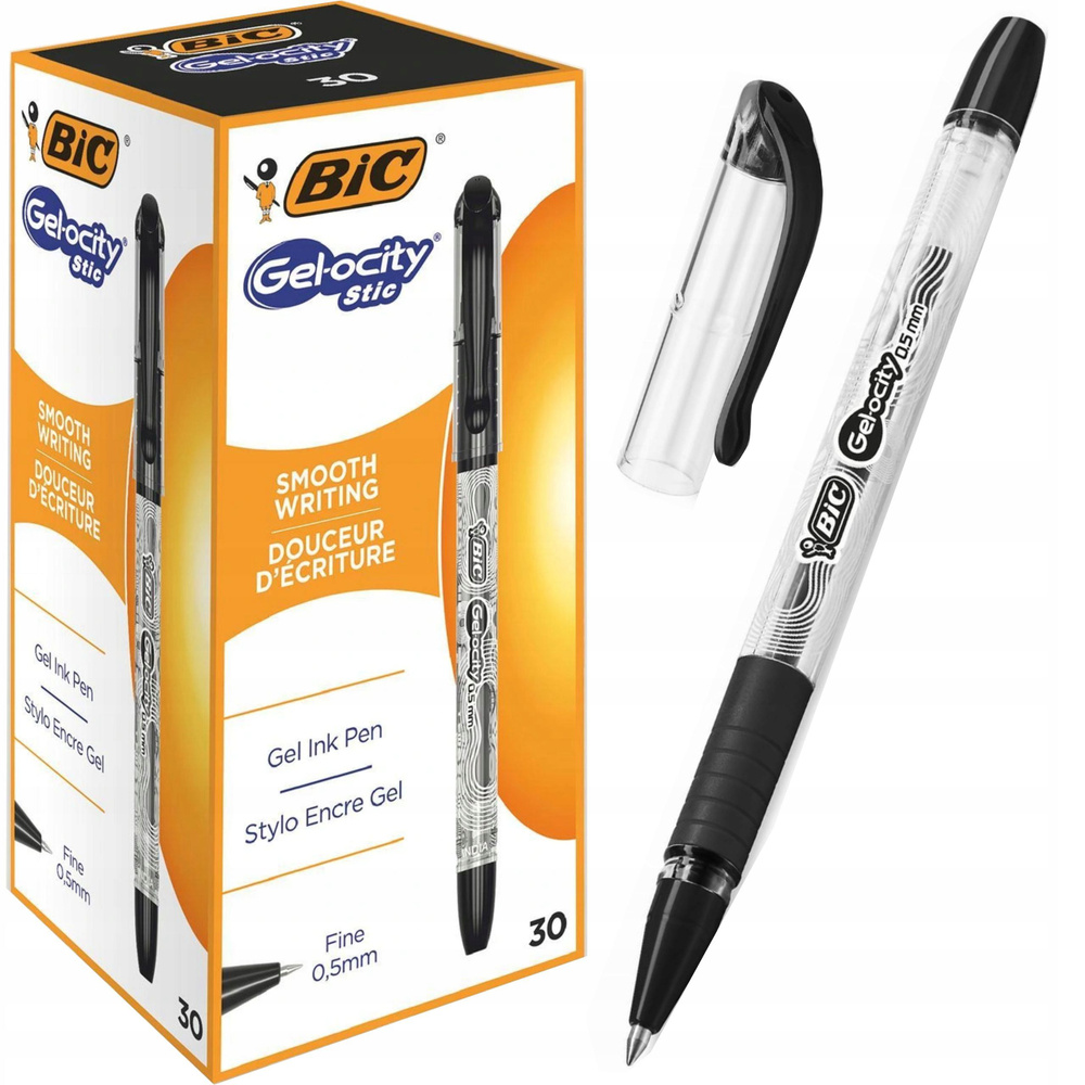 Набор 30 штук - Ручка гелевая с грипом BIC "Gelocity Stic", ЧЕРНАЯ, узел 0,5 мм, линия письма 0,29 мм #1