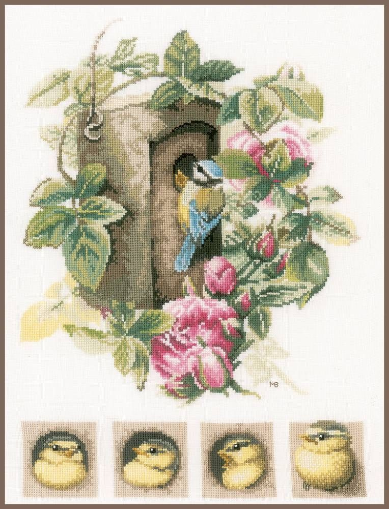 Набор для вышивки Lanarte "PN-0008031 Скворечник с розовыми розами (Lanarte)" / Счетный крест / Птицы, #1