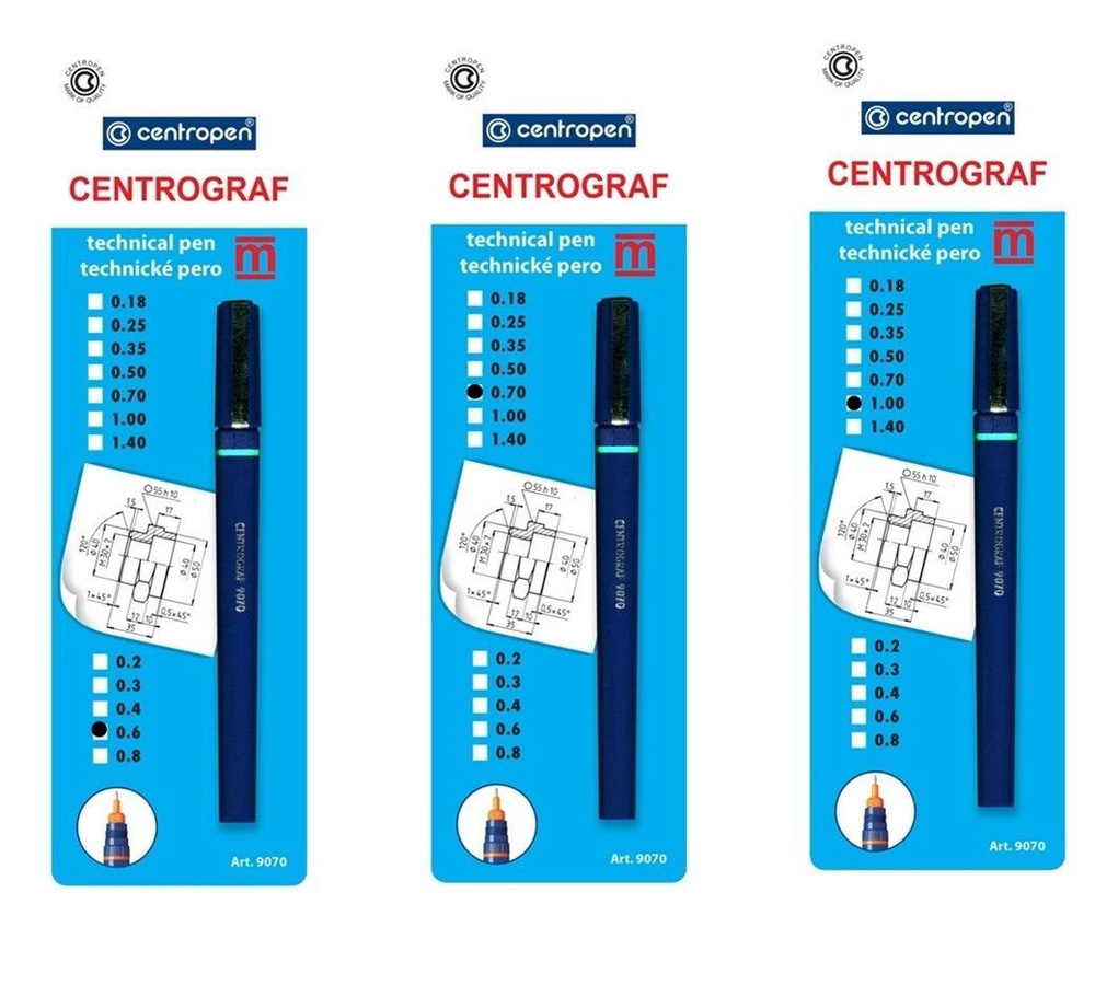 Рапидограф Centropen, 3 штуки 0,6; 0,7 и 1 мм. #1