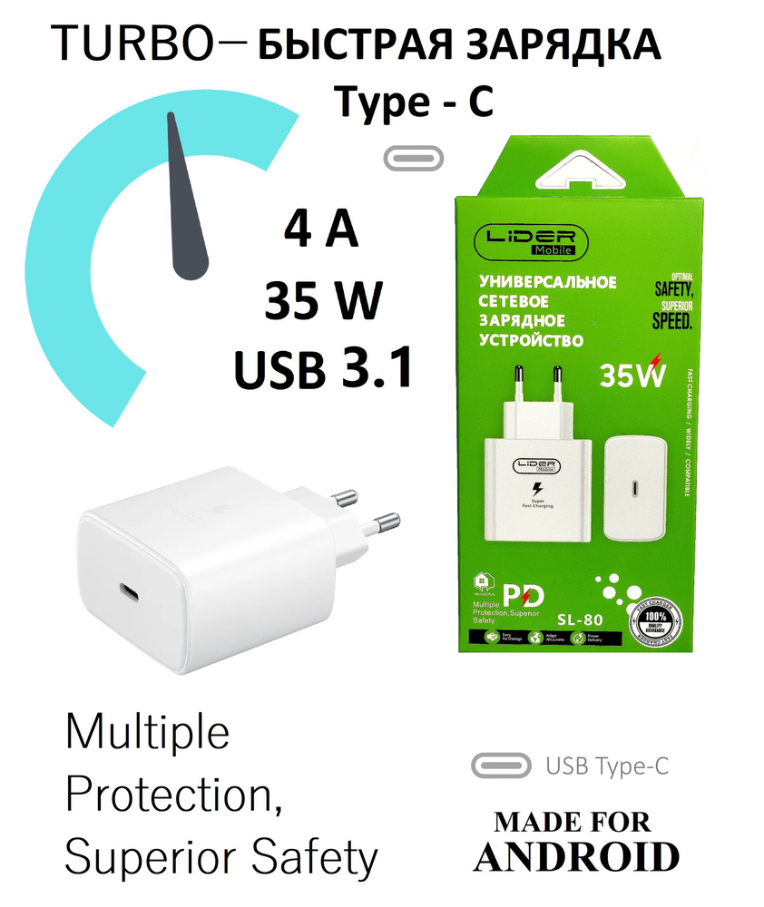 Сетевое зарядное устройство turbo_super_charger, 35 Вт, USB Type-C, Fast  Charge, Quick Charge 2.0 - купить по выгодной цене в интернет-магазине OZON  (892824661)