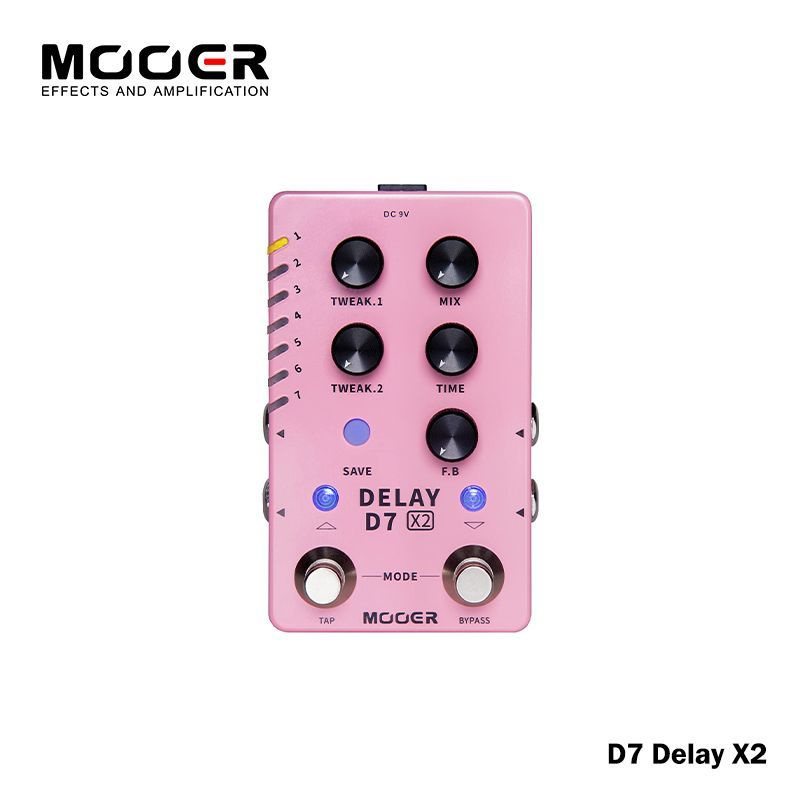 Mooer D7 Delay X2 стерео педаль дилея с 14 режимами, двумя