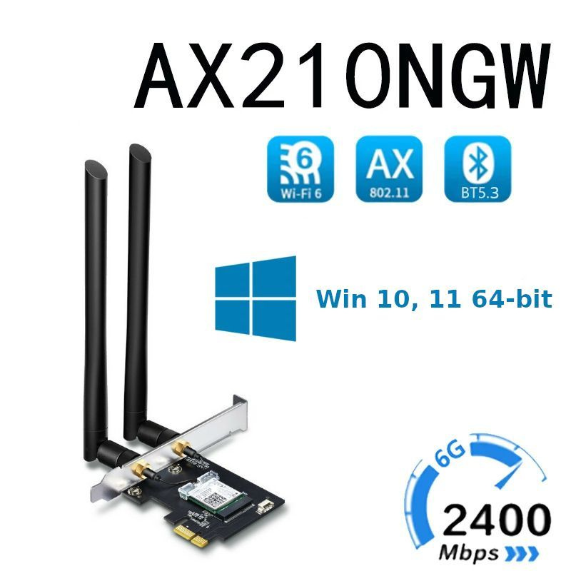 PCI-E адаптер Wi-Fi 6E + Bluetooth 5.3 AX210NGW Rev:006 с внешними ...