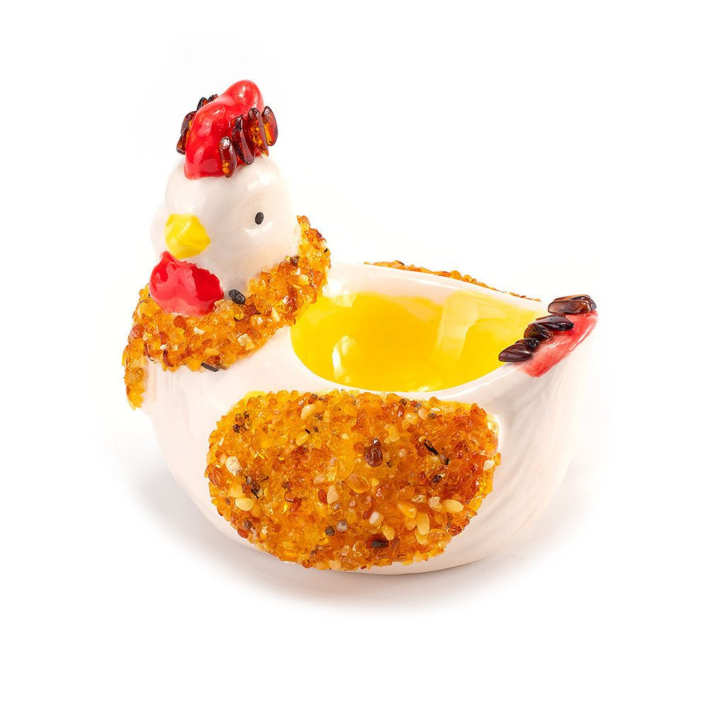 Подставка для яйца на Пасху, украшенная натуральным янтарем "Курочка ...