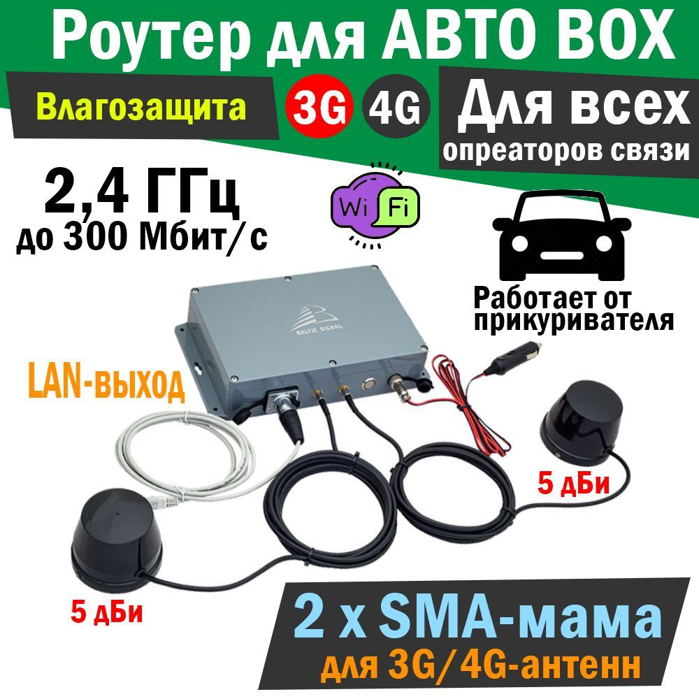 Автомобильный 4G-WiFi роутер AUTO BOX. Готовый комплект с антеннами для  усиления интернета в машине. Режим MIMO. Интернет от симкарты с раздечей по  ...