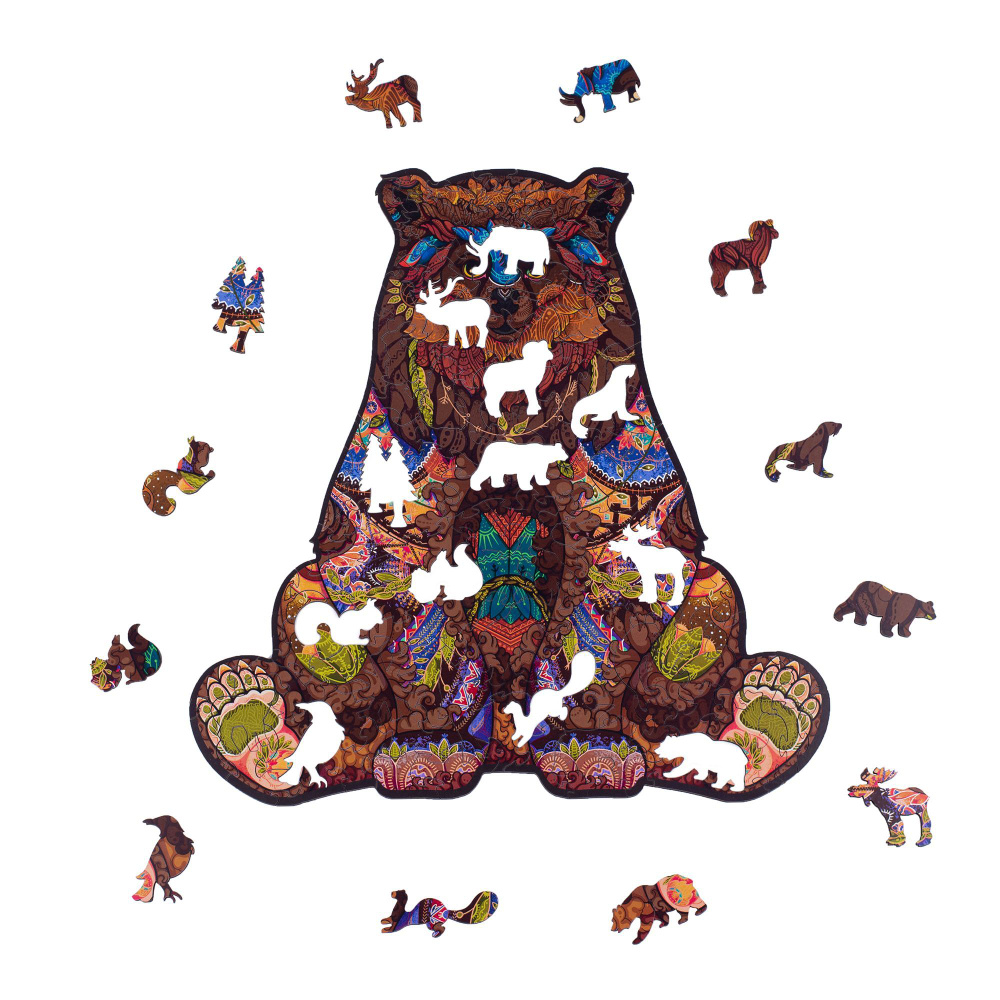 Пазлы деревянные Woody Puzzles "Хозяин Леса" 133 детали, размер 27х27 ...