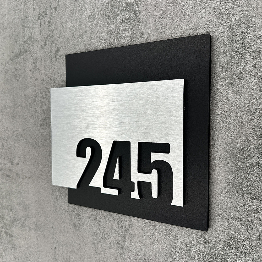 Цифры на дверь квартиры, табличка самоклеящаяся номер 245, 15х12см, царапанное серебро  #1