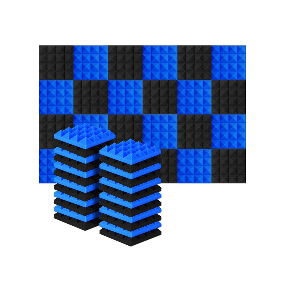 Панели для шумоизоляции пирамиды, звукопоглощения, черные + синие по ...