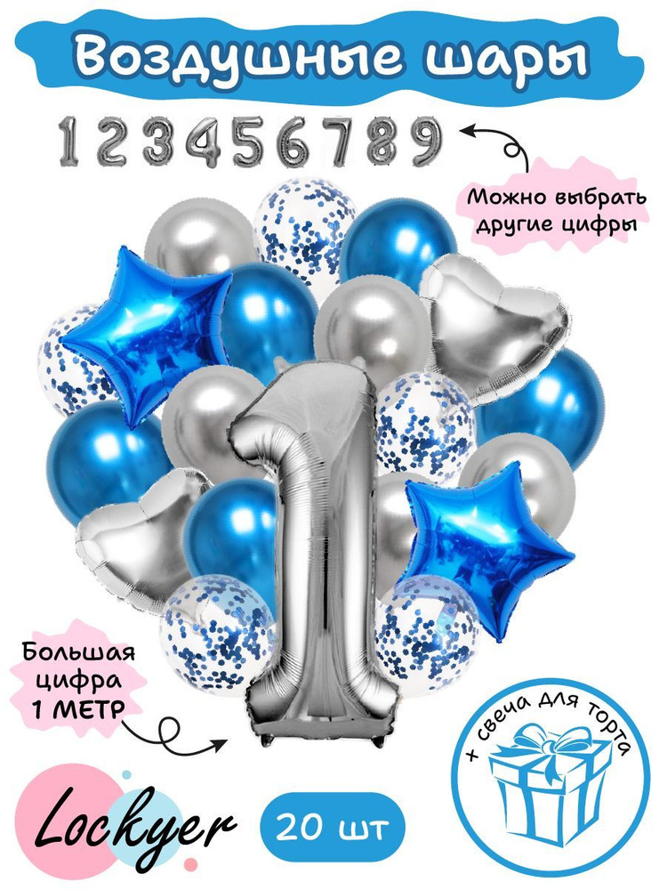 Цифра 1 фольгированная с гелием на день рождения мальчика 1 годик (США)