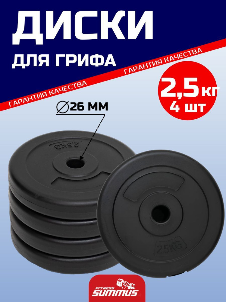 Диски для грифа Summus, блины пластиковые,диски для гантелей 4 шт. по 2,5 кг, d-26мм, арт. 500-107  #1