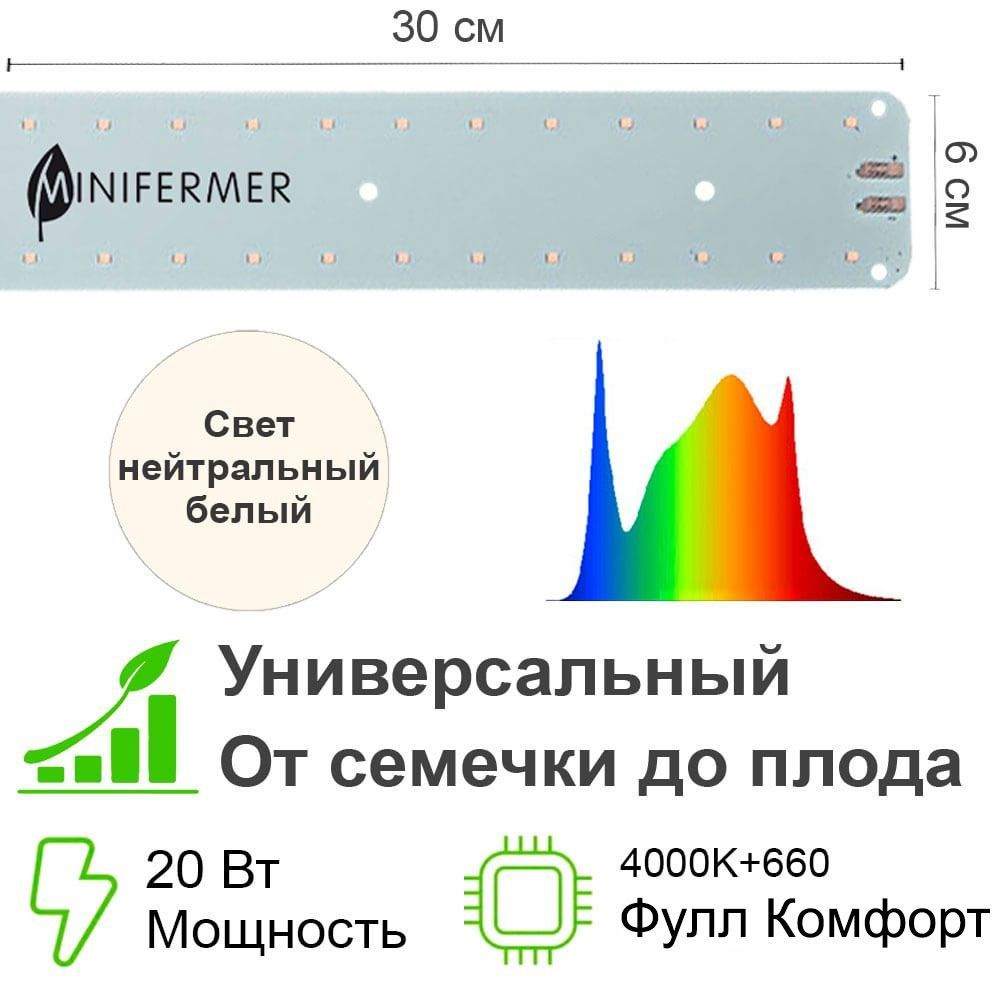 Фитолампа полного спектра/Квантум Лайн на весь цикл (от рассады до плодов)  полного спектра 4000K+660nm, 30 см, 20 Вт. 2.1.g - купить с доставкой по  выгодным ценам в интернет-магазине OZON (301298618)