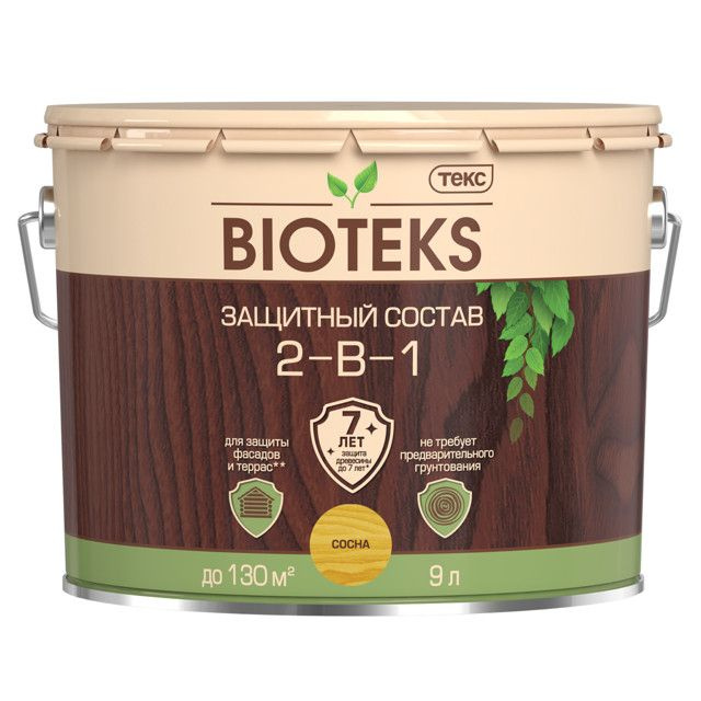 Средство деревозащитное tekc bioteks 2-в-1 9л сосна, арт.700008183 #1