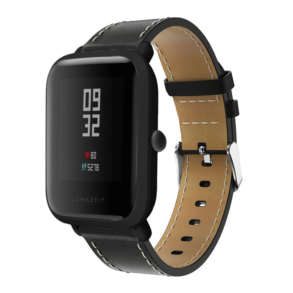 Кожаный ремешок с белой строчкой для Amazfit GTR 42mm / Bip / GTS (20мм ...