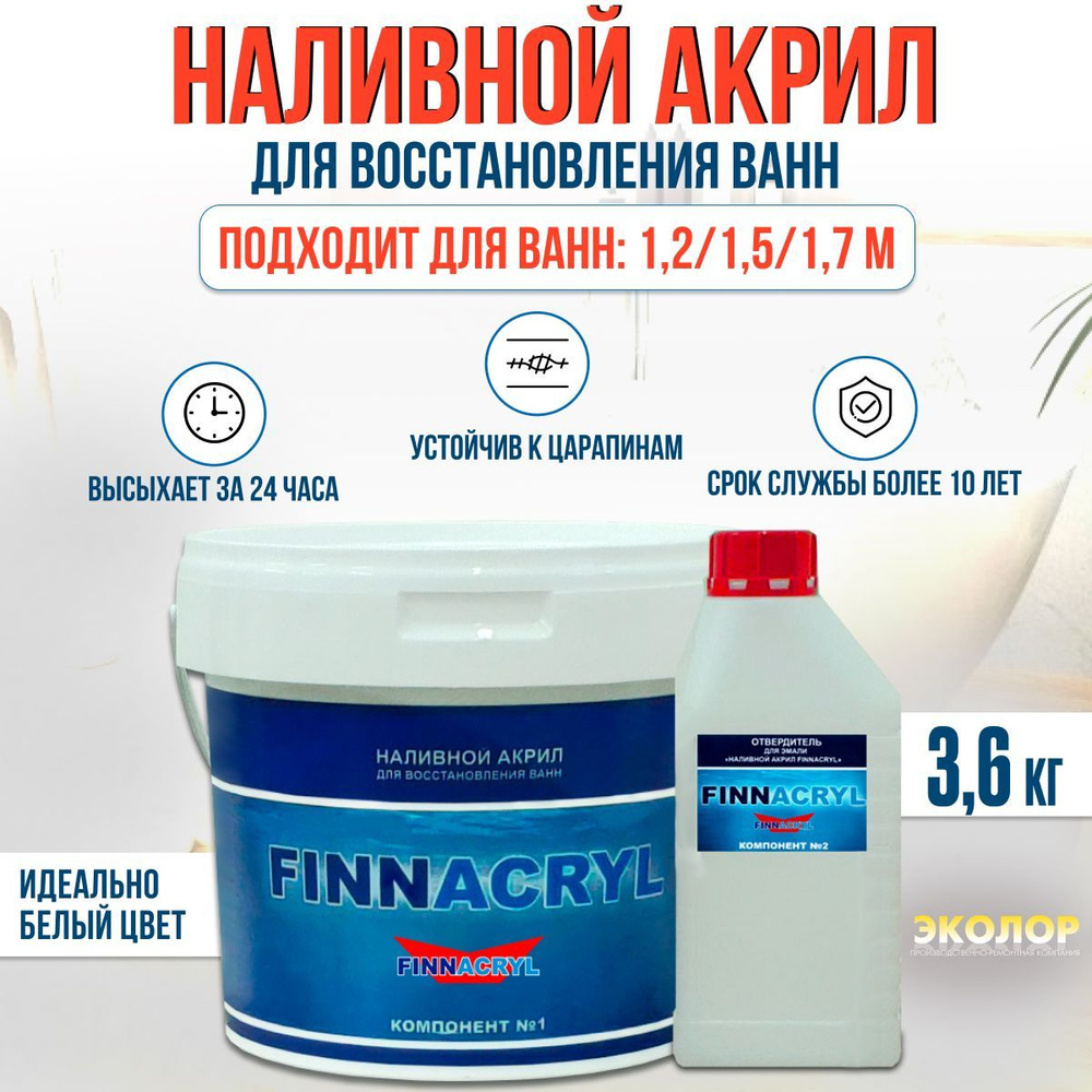Жидкий акрил для ванны Finnacryl 1,2-1,7 м. 3,6 кг #1