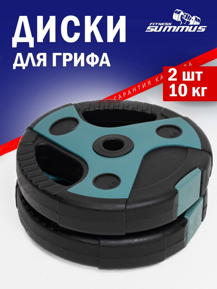 Диски Summus для штанги и гантелей, пластиковые с хватами, 2 шт по 10 ...