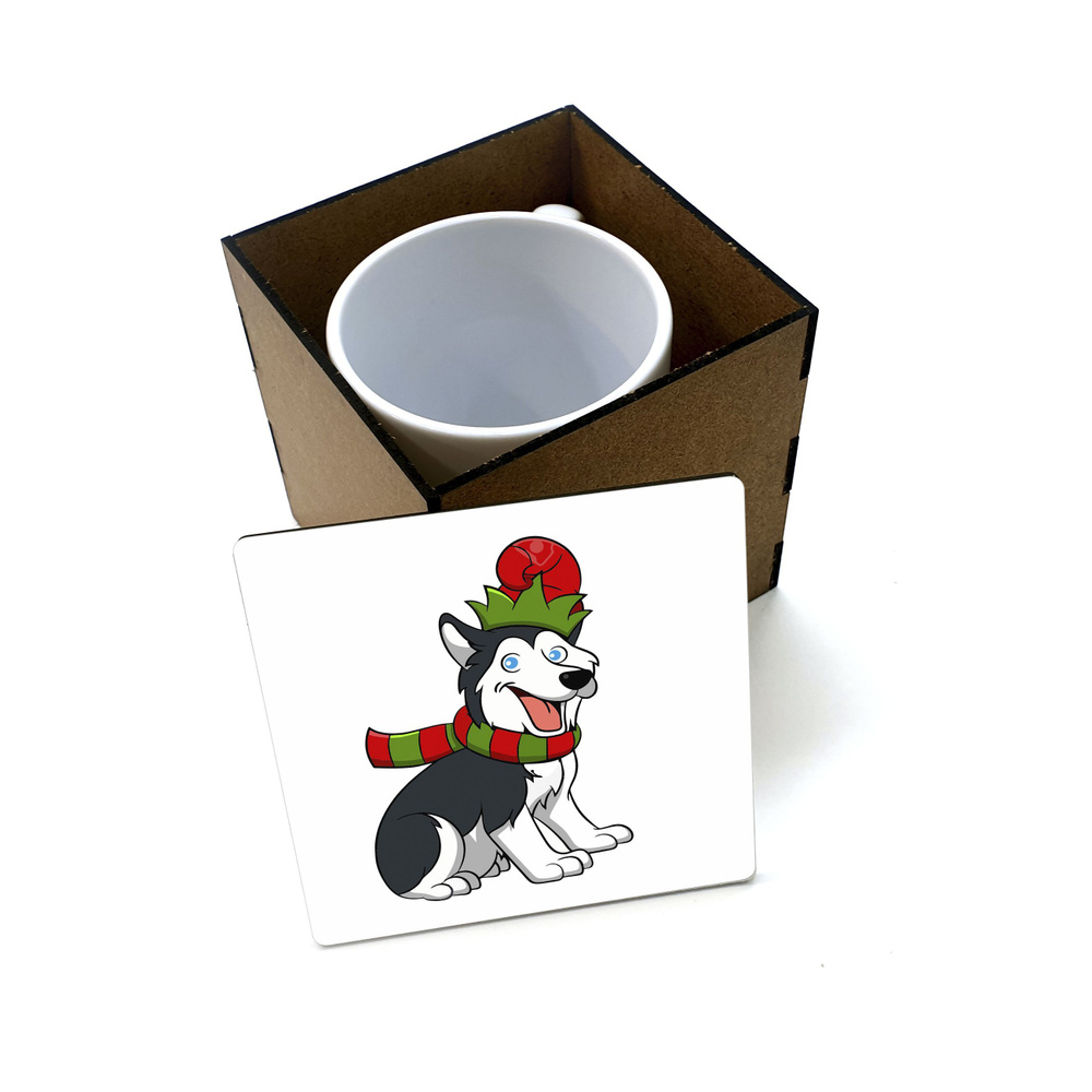 Коробка для кружки деревянная подарочная #huskydom Happy new year 0001100 #1
