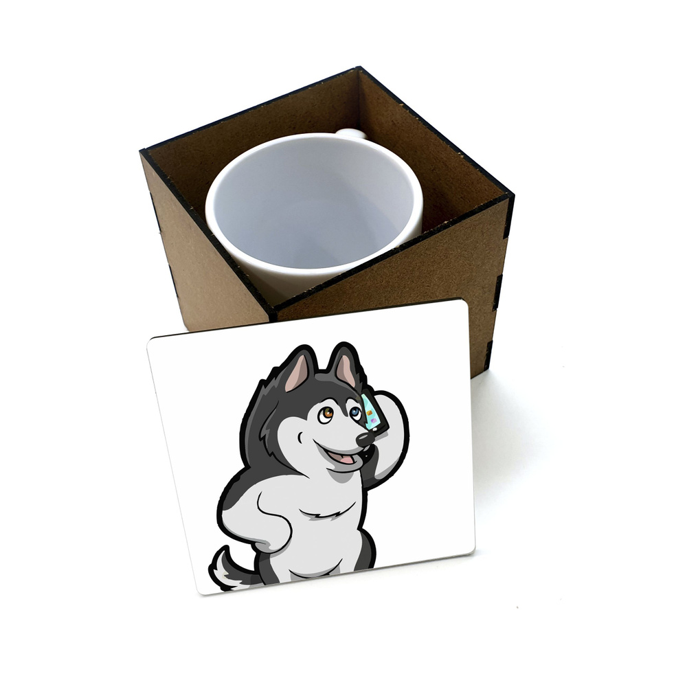 Коробка для кружки деревянная подарочная #huskydom Алё ну вы где 0000600 #1