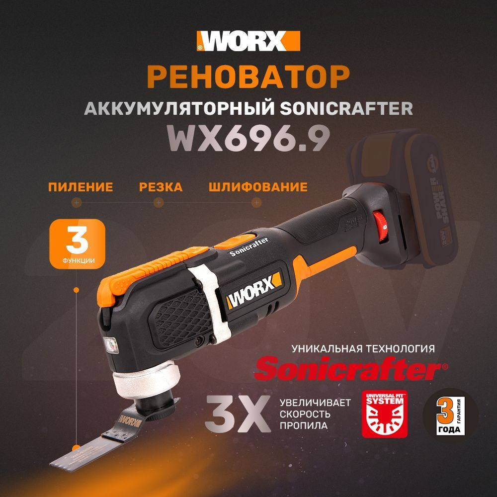 Реноватор аккумуляторный WORX WX696.9, 20В, без АКБ и ЗУ - купить с  доставкой по выгодным ценам в интернет-магазине OZON (275444294)