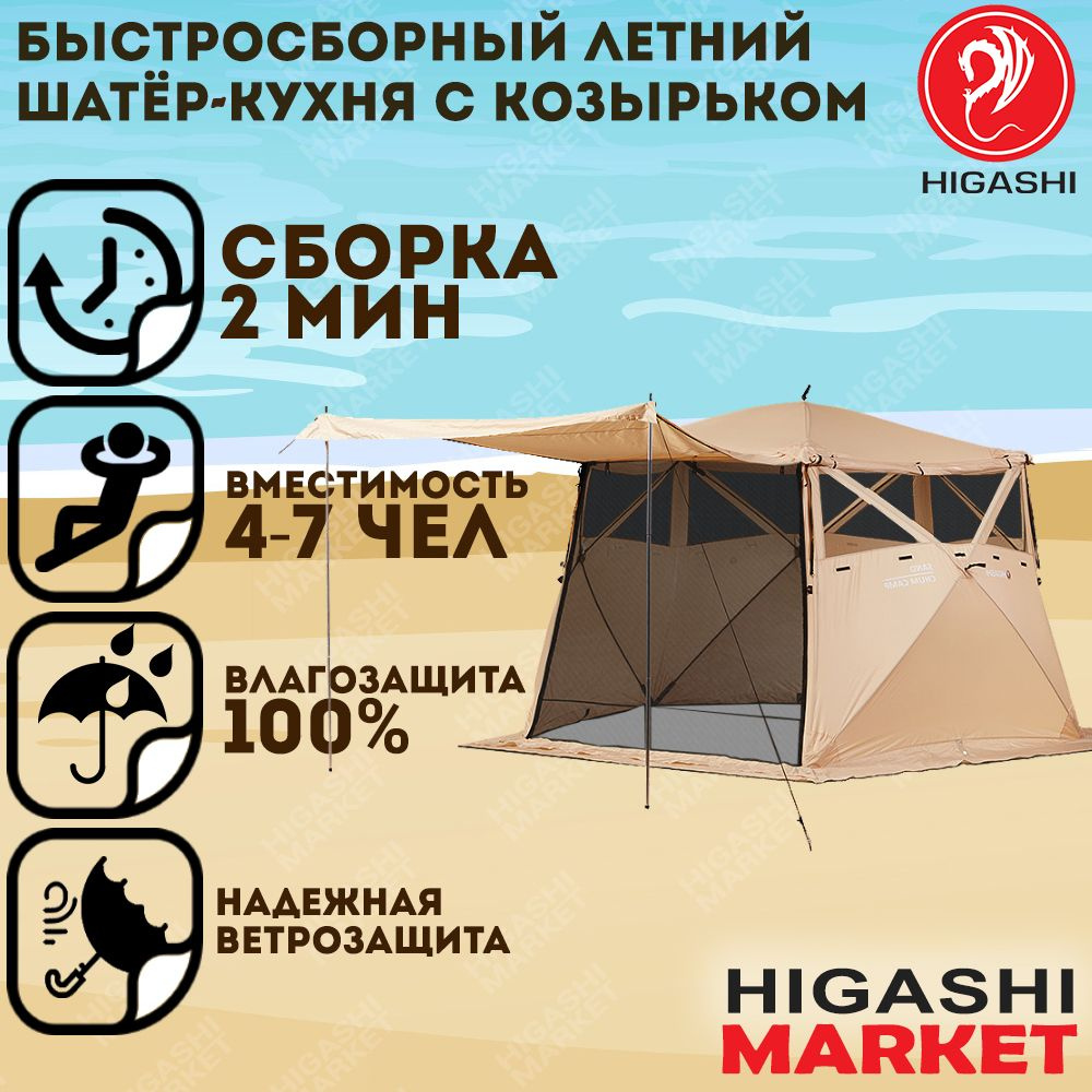 Higashi летняя кухня - шатер - палатка, беседка Chum Camp Sand, 320х320х205см, полуавтомат  #1