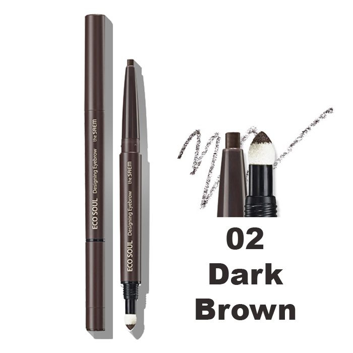 The Saem Карандаш для бровей три в одном 0,2г+0,12г Eco Soul Designing Eyebrow, оттенок 02 Dark Brown #1