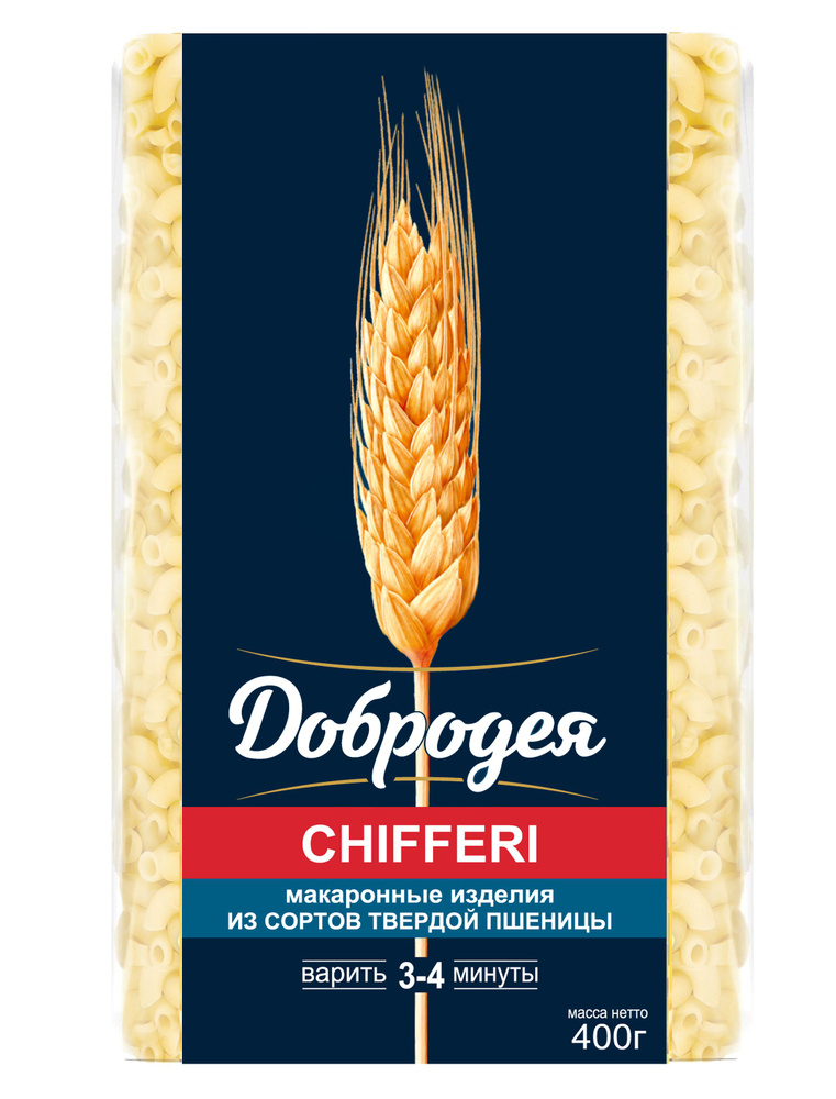 Макароны "ДОБРОДЕЯ" CHIFFERI (КИФФЕРИ) из твердых сортов пшеницы 400 грамм  #1