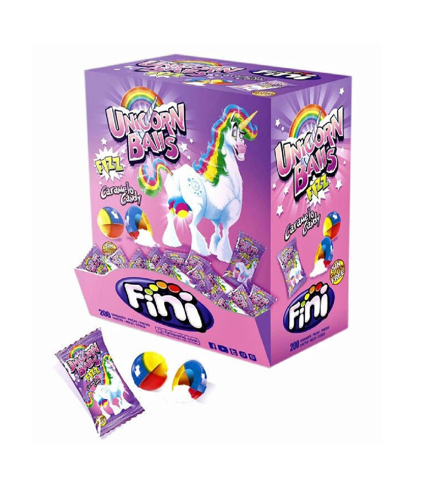 Жевательная резинка Fini Unicorn Balls Блок, 200 шт по 5 г #1