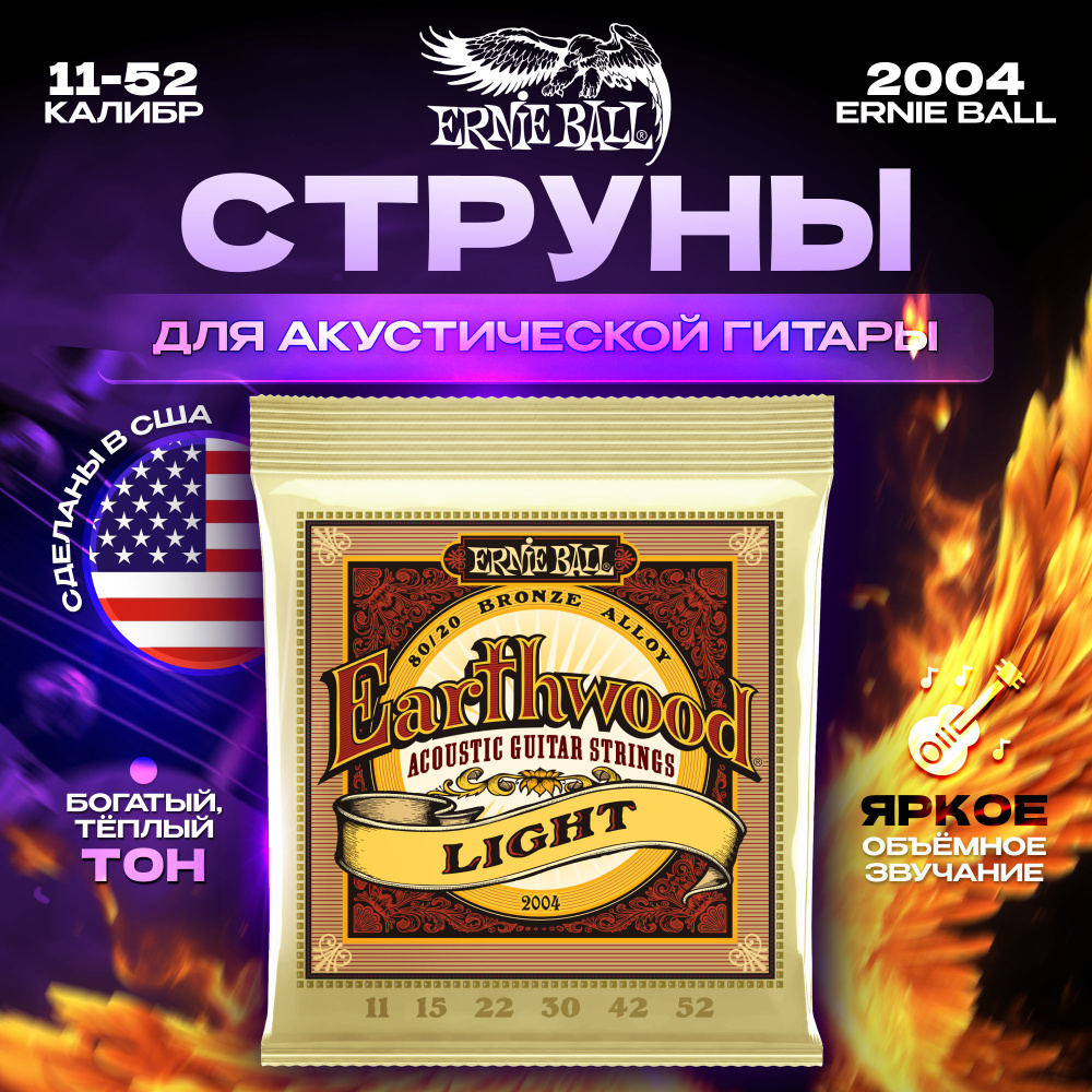 Струны для акустической гитары Ernie Ball 2004 11-52 Earthwood 80/20 Bronze  #1