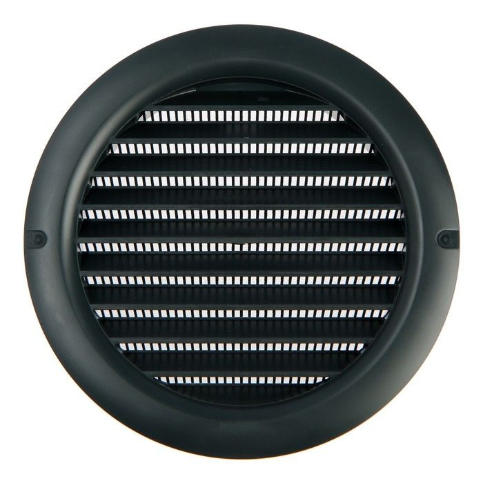 Решетка вентиляционная ZEIN, d - 125 мм, круглая, с сеткой, с фланцем, неразъемная, графит  #1