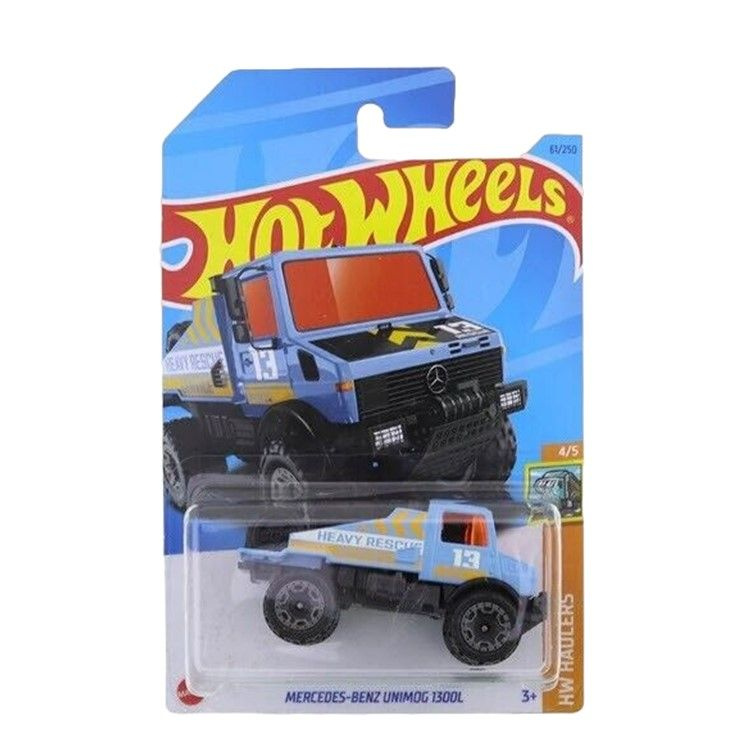 HKJ99 Машинка металлическая игрушка Hot Wheels коллекционная модель Mercedes-Benz Unimog 1300L голубой #1