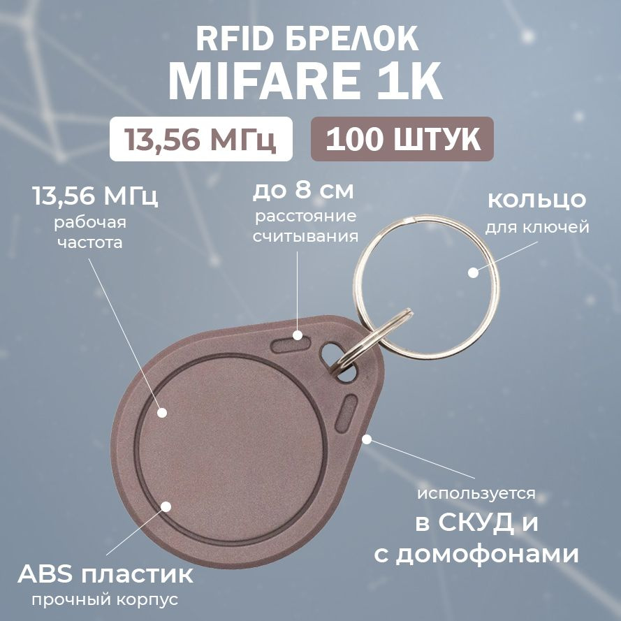 RFID брелок MIFARE (НЕПЕРЕЗАПИСЫВАЕМЫЙ) капучино / Бесконтактный ключ доступа СКУД 13.56 МГц / упаковка #1