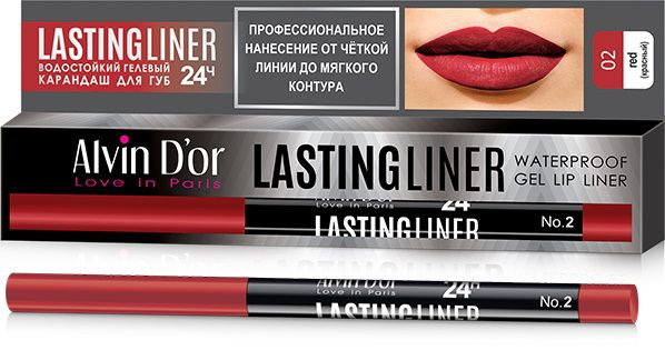 Alvin D'Or Карандаш для губ гелевый водостойкий Lastingliner, тон 02 красный  #1