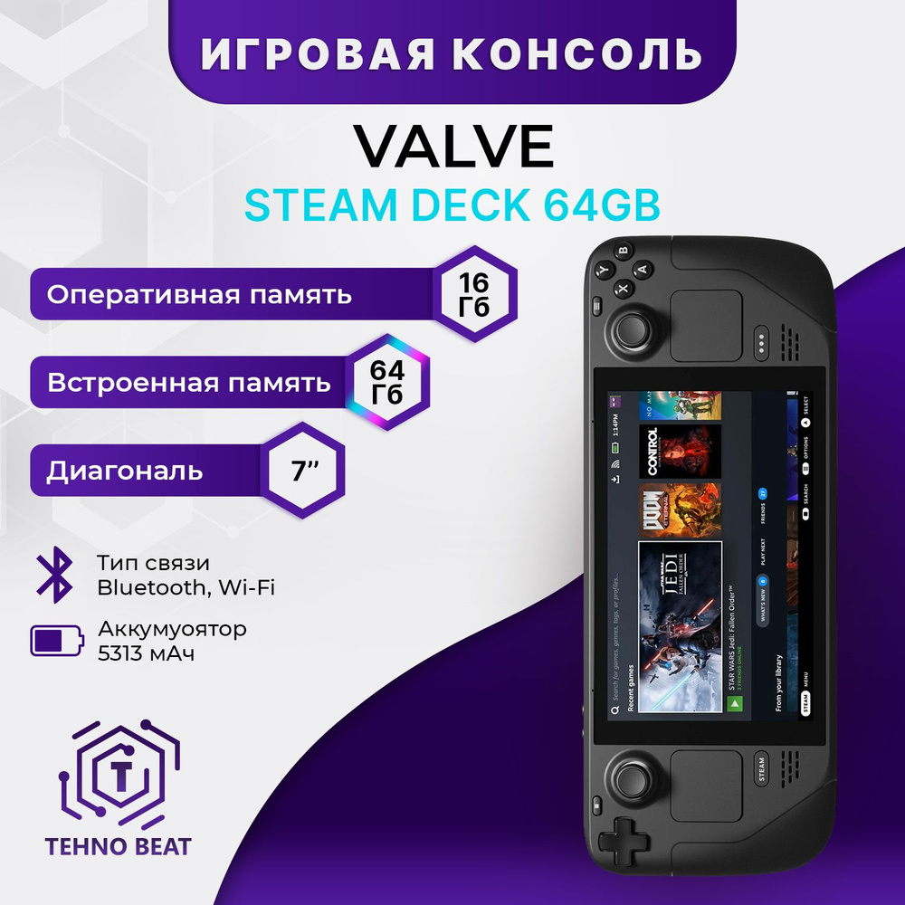 Портативная игровая консоль Steam Deck 64 ГБ - купить с доставкой по  выгодным ценам в интернет-магазине OZON (906534531)