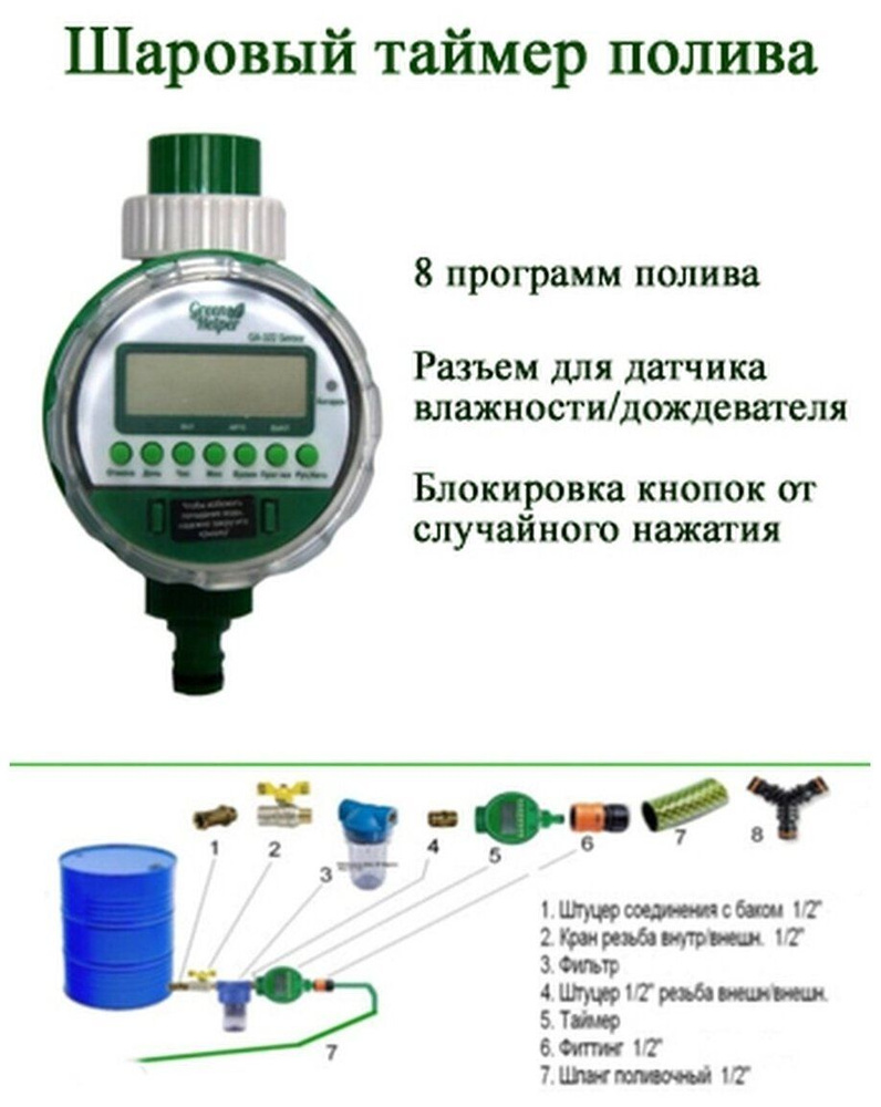 Таймер самотёчный Green Helper GA-322 S Sensor автоматического полива ...